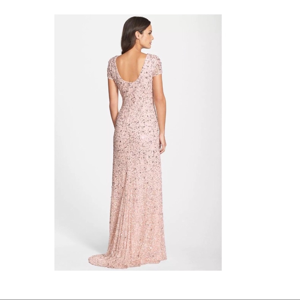 NEW Adrianna Papell Short Sleeve Sequin Mesh Gown - Picture 2 of 7